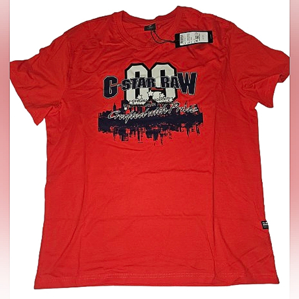 G Star Raw Denim Spell Out Short Sleeve T-Shirt Red Cotton L